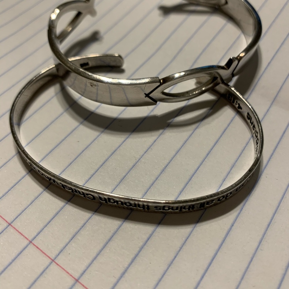 Religious Sterling Silver Cuff Bracelets Two